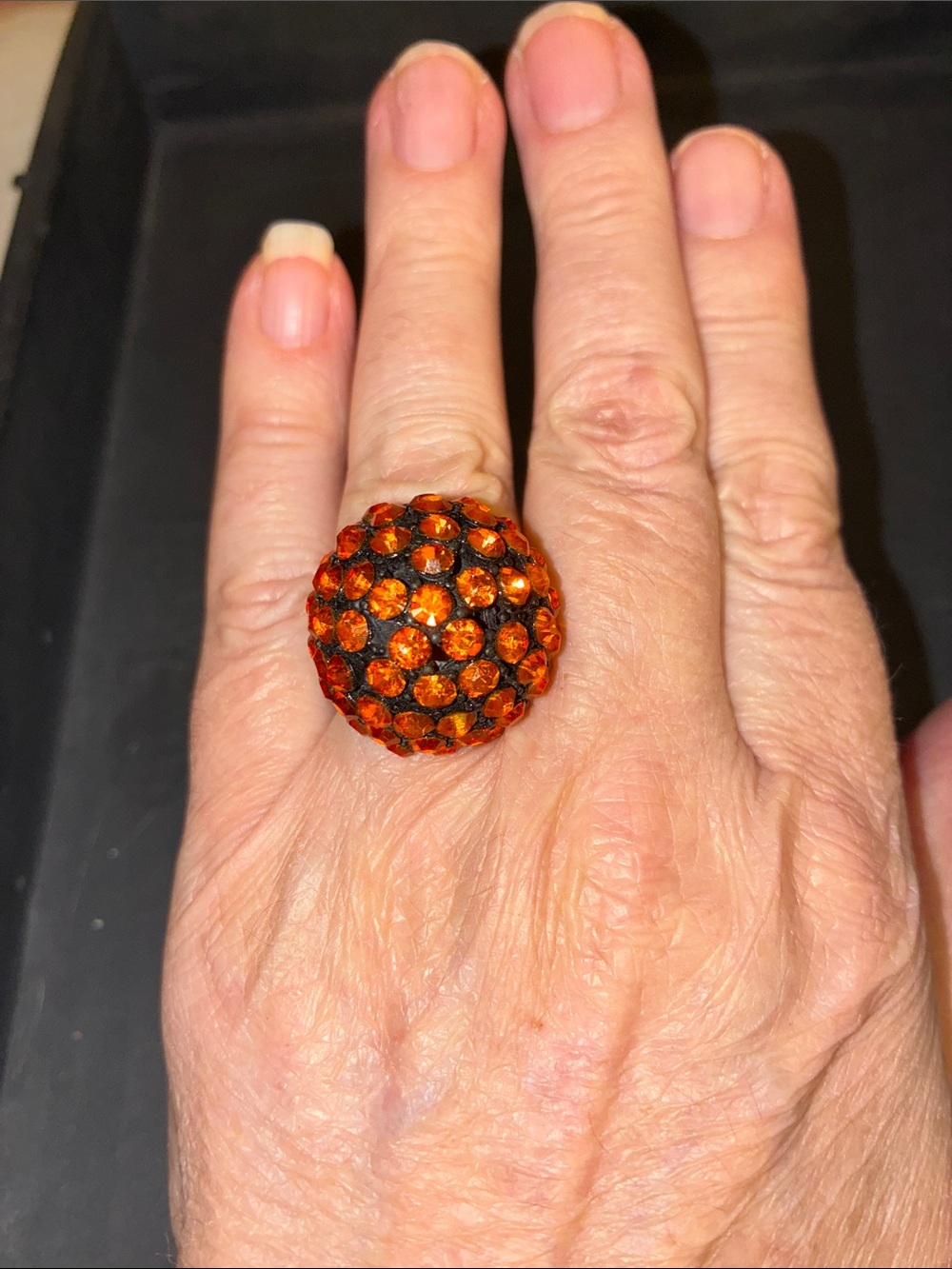 Bold Orange Crystal Dome Stretch Ring - Women's Fashion Statement